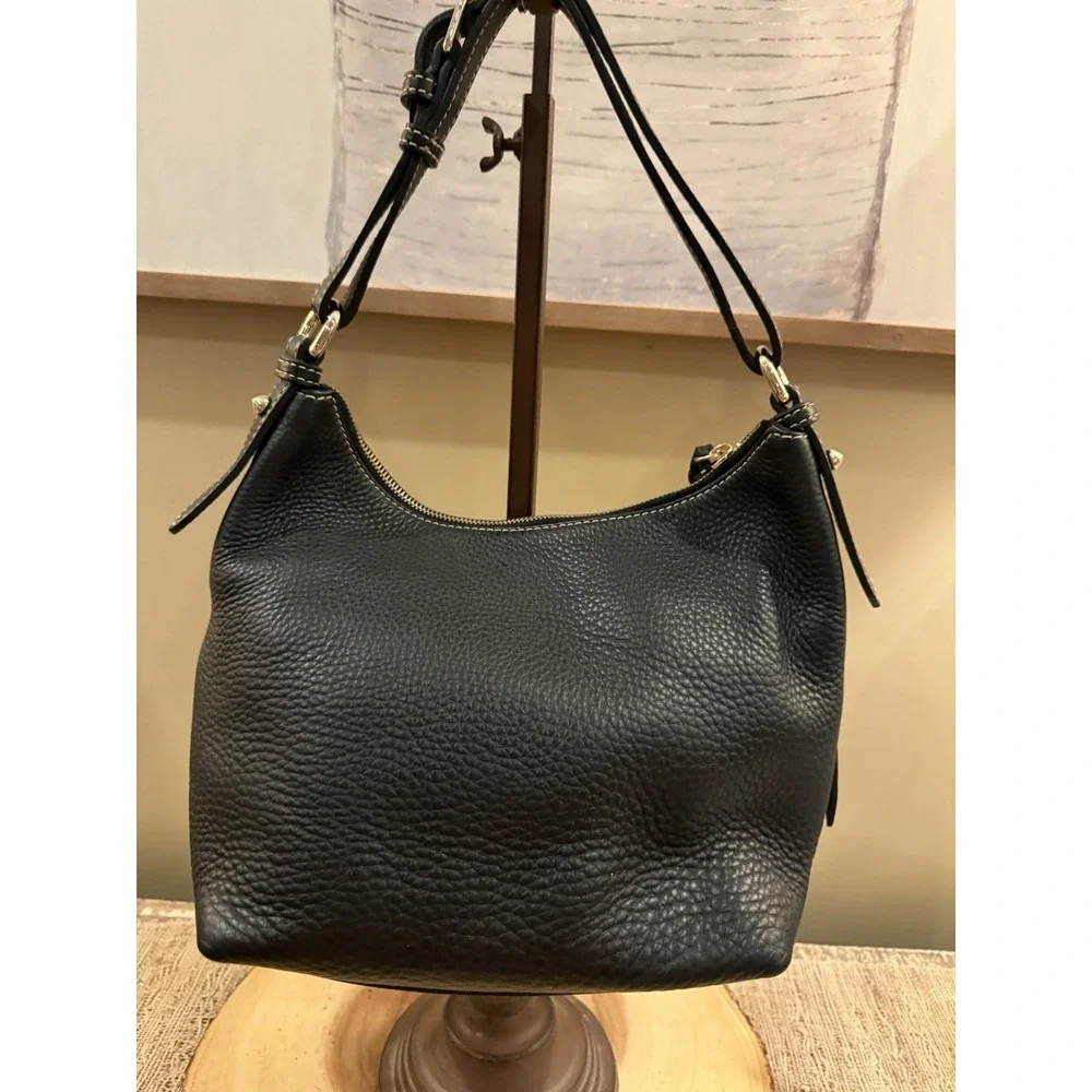 Dooney‎ & Bourke Dillen Double Pocket Black Pebbled Leather Hobo Bag & Wallet